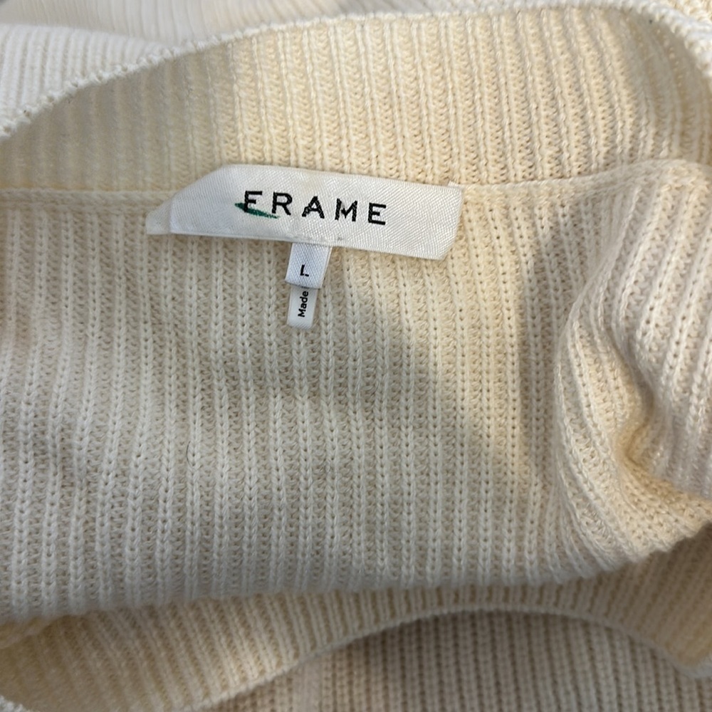 FRAME Ruffle Dolman Yoke Bateau Neck Off Merino Wool Blend White Sweater - Picture 8 of 9